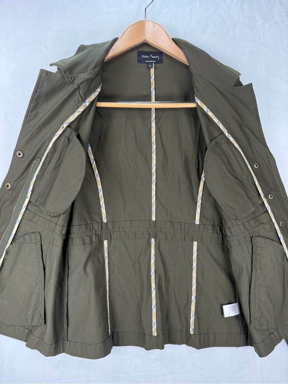 Eden Society Olive Green Military Utility Jacket M Drawstring Waist - Picture 5 of 13